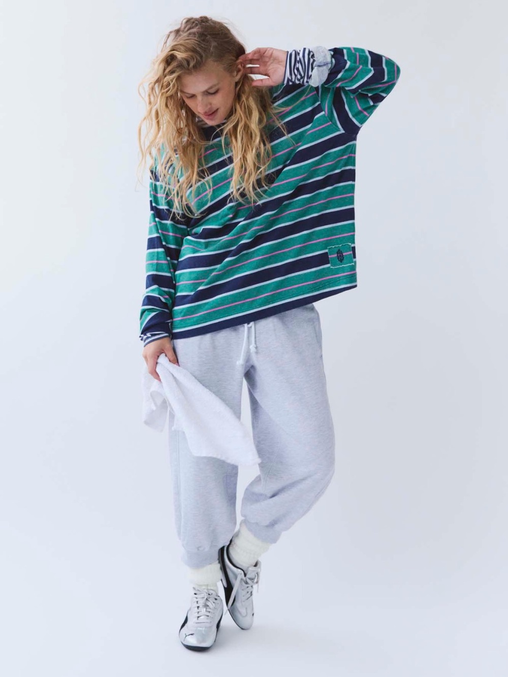 NWT FP Movement by Free People Hustle Striped Layer Navy Green Glow Size Small - Picture 3 of 16